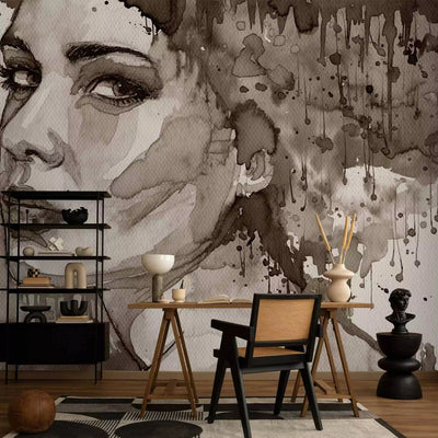 Wall Murals with imitation brown water colour - 350x256 cm G-ART