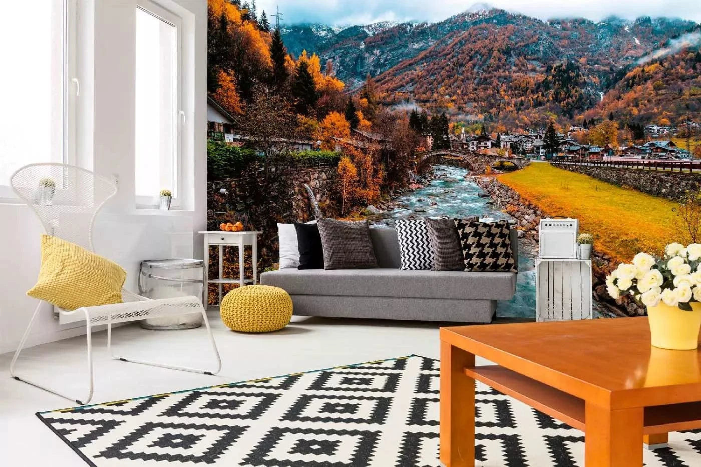 Fototapetes ar skaistu ainavu - Lizas upe Gressoney - kalnu strauts D-ART