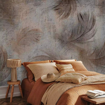 Wall Murals with feathers in beige and warm grey - Breeze - 138236 G-ART