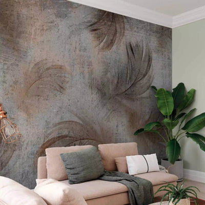 Wall Murals with feathers in beige and warm grey - Breeze - 138236 G-ART