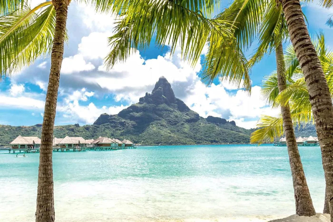 Fototapetes ar tropisko jūras skatu - Skats uz Bora Bora, zilā, zaļā D-ART