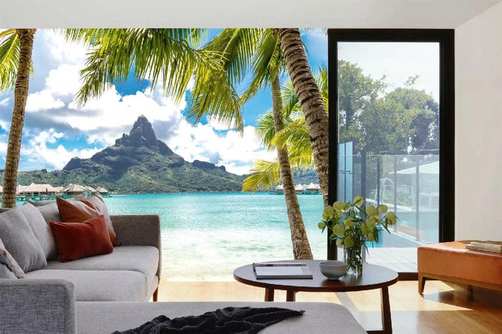 Fototapetes ar tropisko jūras skatu - Skats uz Bora Bora, zilā, zaļā D-ART