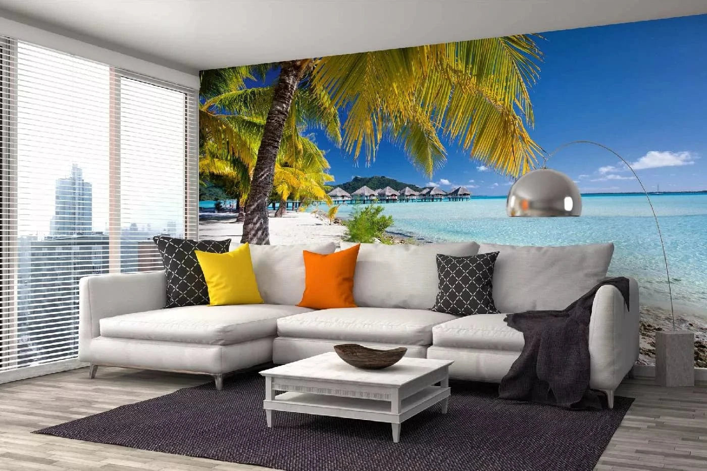 Fototapetes ar tropisko skatu - Pludmale Bora Bora salā, zila, zaļa D-ART