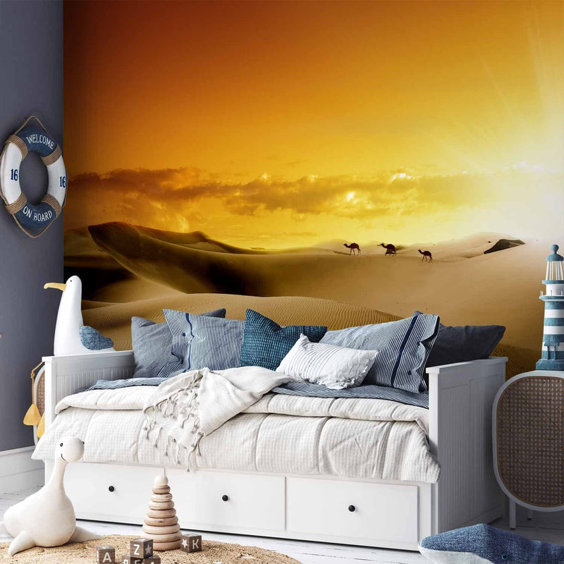 Fototapetes ar tuksnesi - Sahāra un kamieļi - 60292 - oranžā krāsā G-ART