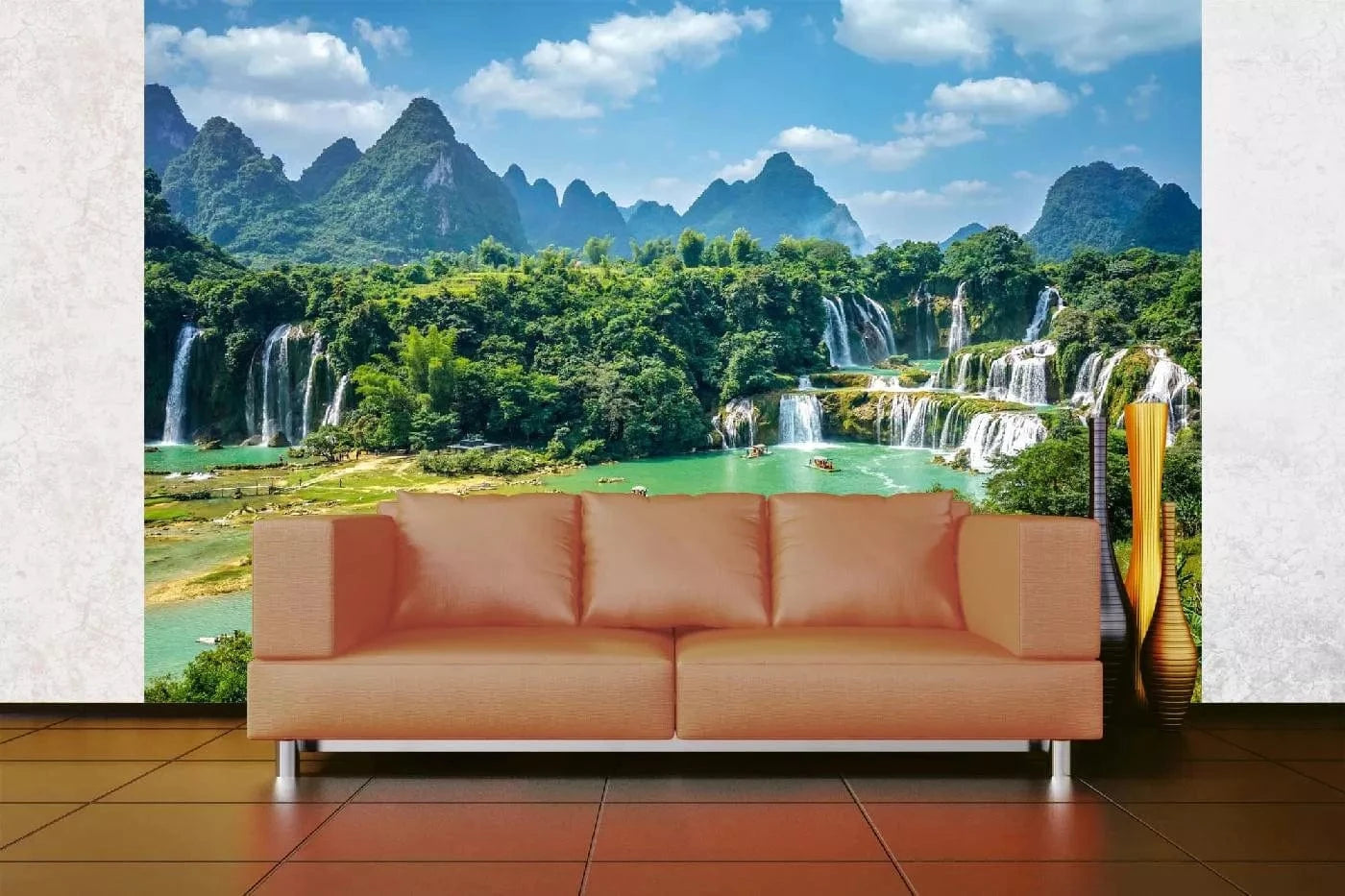 Fototapetes ar ūdenskritumu - Detian ūdenskritums uz kalna fona D-ART