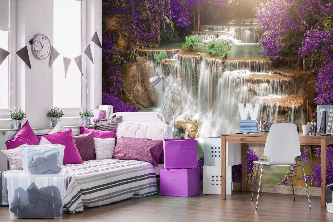 Fototapetes ar ūdenskritumu - Dziļā meža ūdenskritums, brūnā, violetā D-ART