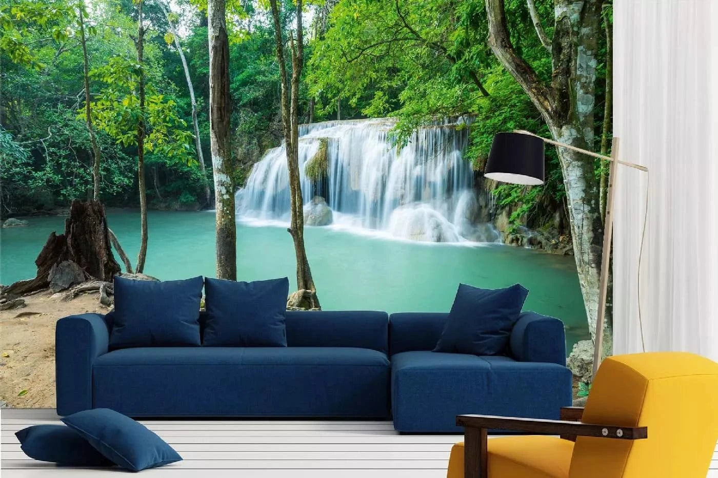 Fototapetes ar ūdenskritumu - Erawan tropu ūdenskritumi, zaļa, tirkīza D-ART