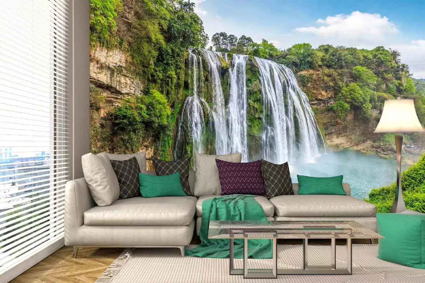 Fototapetes ar ūdenskritumu - Huangguoshu ūdenskritums, zila, zaļa D-ART