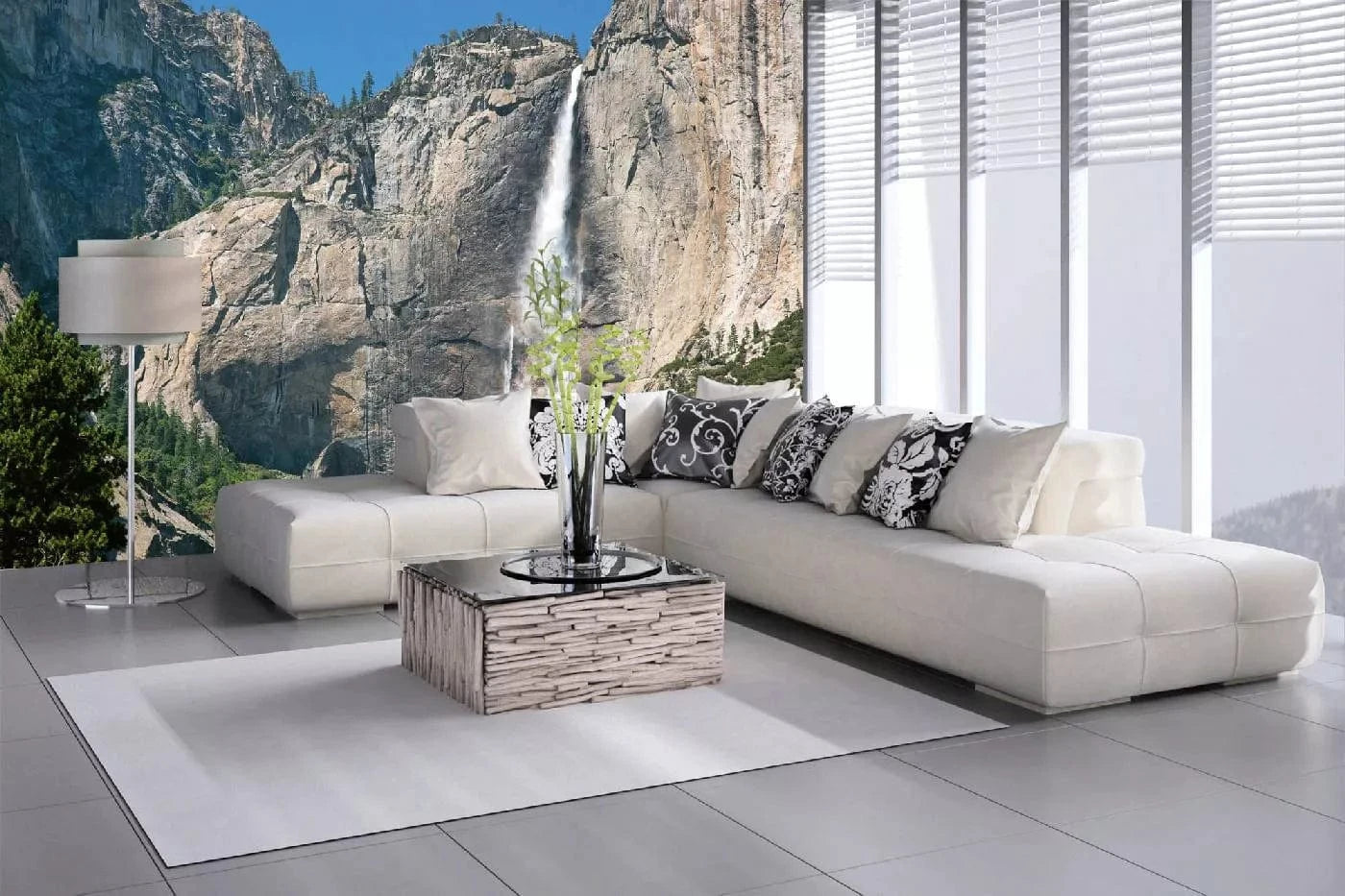 Fototapetes ar ūdenskritumu - Jošemites parks, zila, zaļa, pelēka D-ART