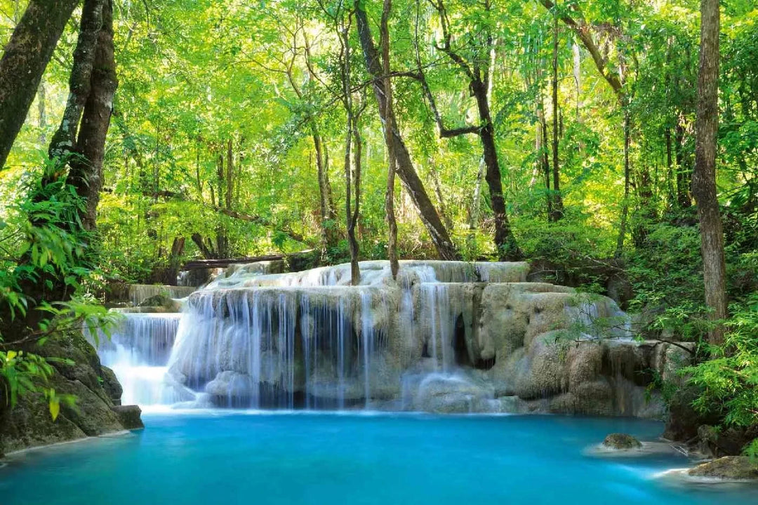 Fototapetes ar ūdenskritumu - Kanchanaburi, Taizemē, tirkīza, zaļa D-ART
