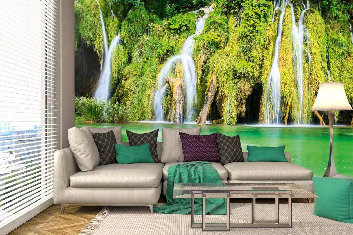 Fototapetes ar ūdenskritumu - Plitvices ūdenskritums, zaļā krāsā D-ART