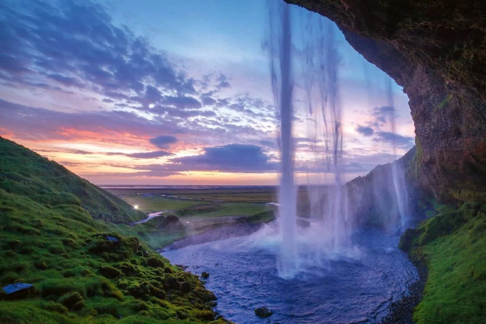Fototapetes ar ūdenskritumu - Seljalandsfoss, Islande, zila, zaļa D-ART