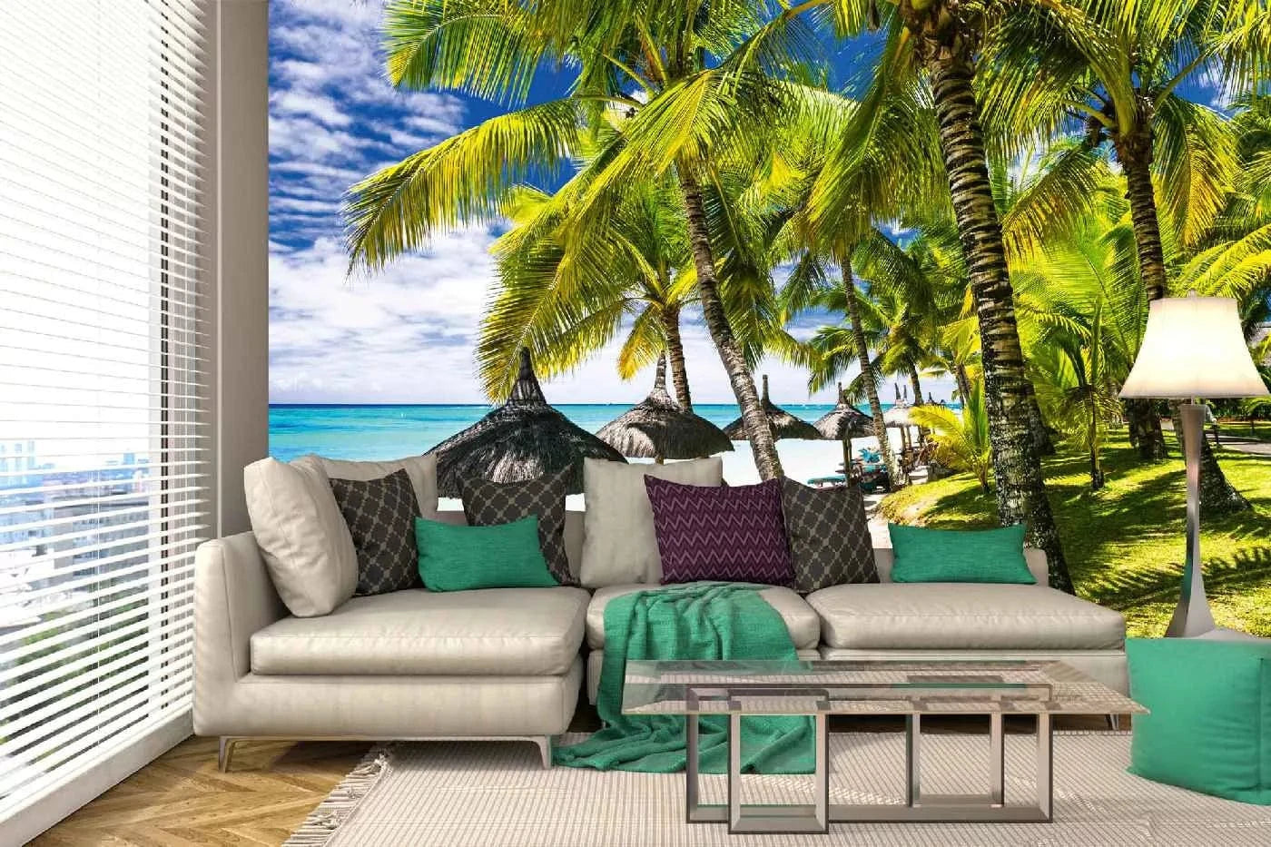 Fototapetes ar vasaras jūru - Balta smilšaina pludmale, zaļa un zila D-ART