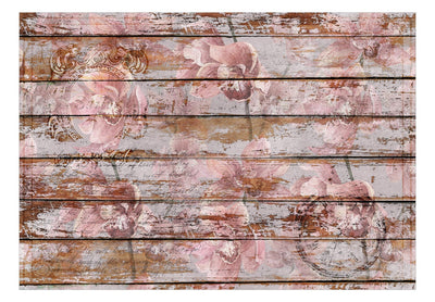 Fototapetes ar vintāžas ziediem un koka zīmējumu, 142774 G-ART