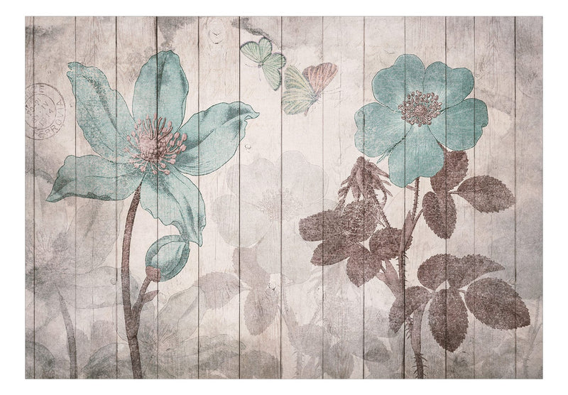 Fototapetes ar vintāžas ziediem uz koka - Lauku idille, 142728 G-ART