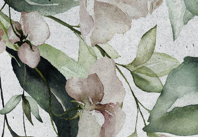 Fototapetes ar zaļam lapām un krēmkrāsas ziediem - Relaksācija, 135957 G-ART