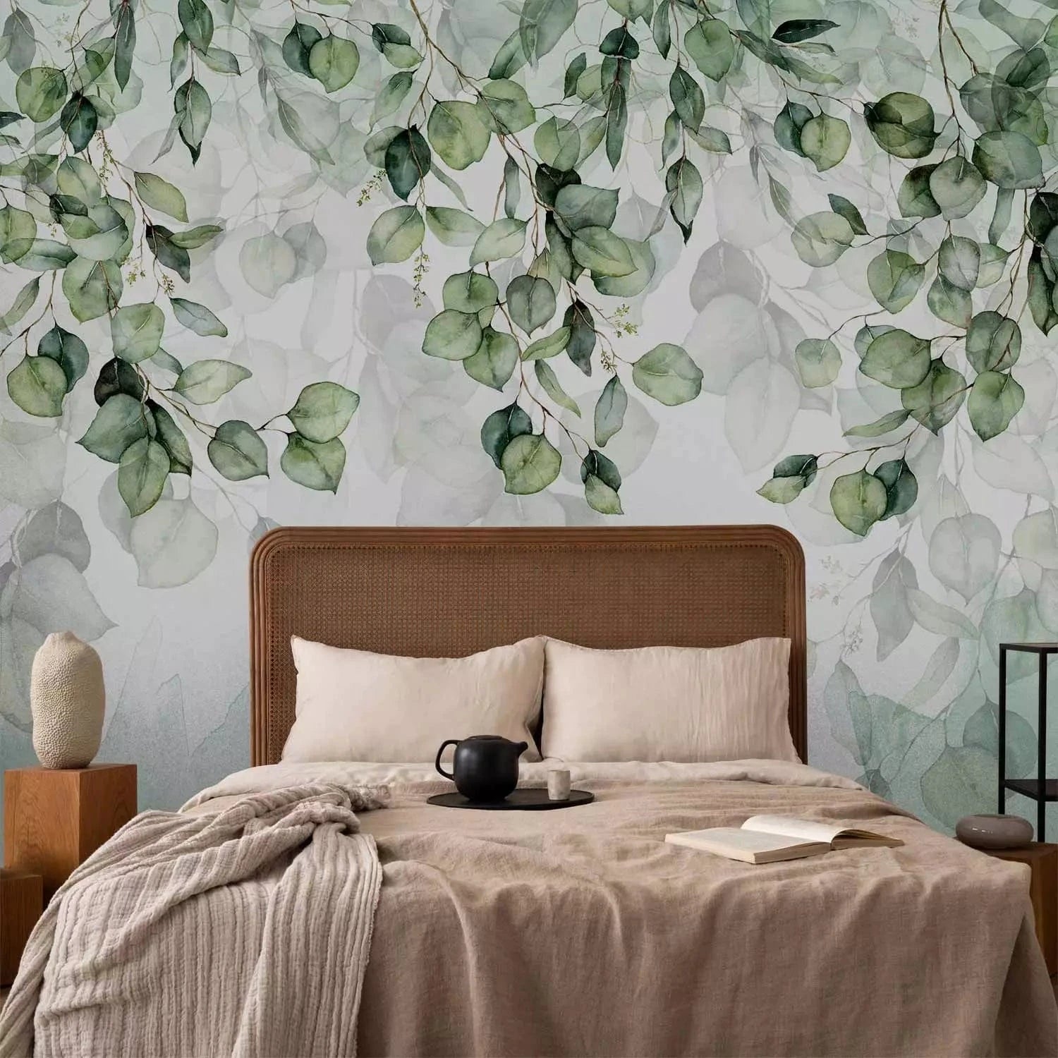 Fototapetes ar zaļam lapām uz baltā fona - Vieglums G-ART