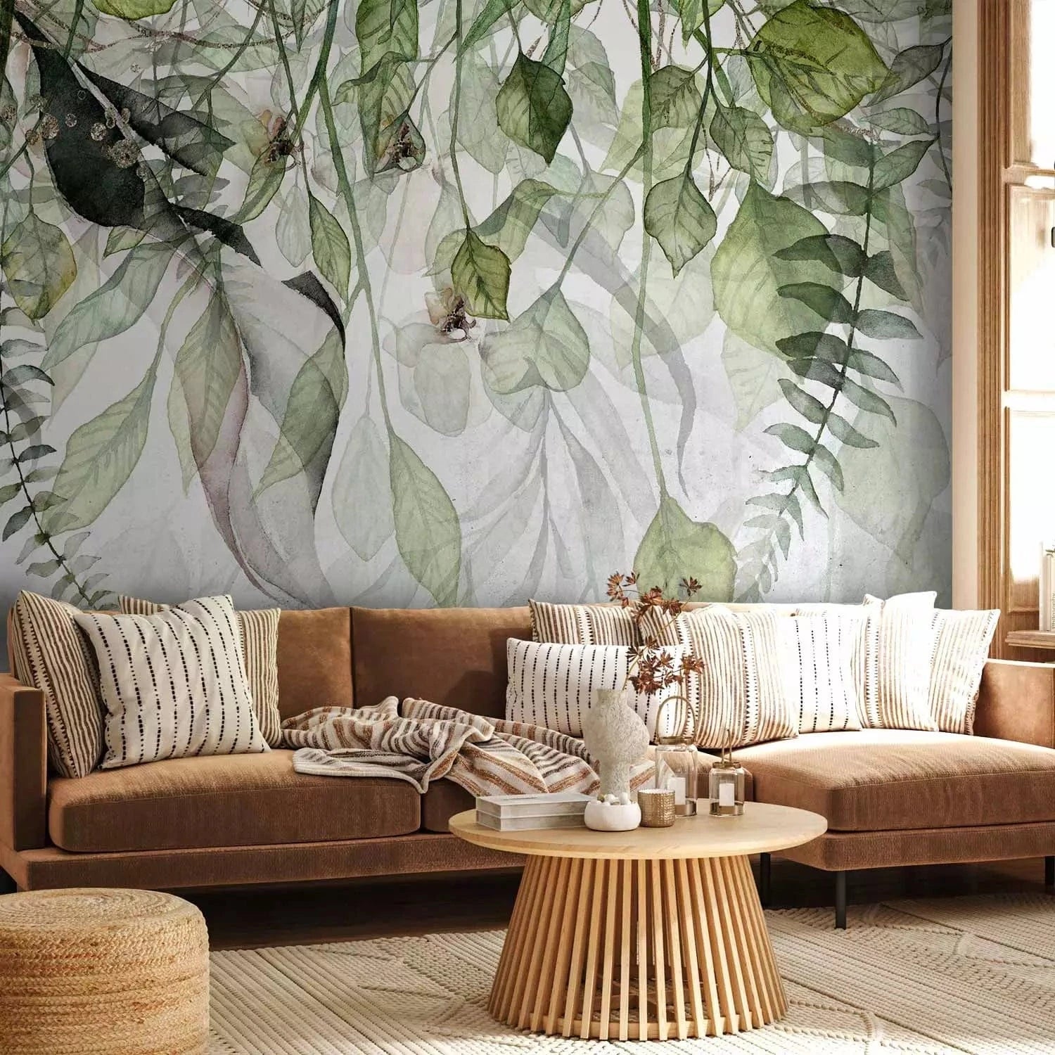 Fototapetes ar zaļām lapām uz balta fona - Zaļā māja  G-ART