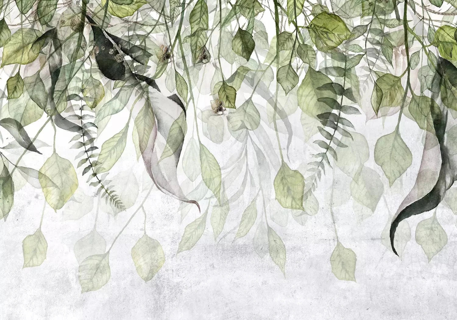 Fototapetes ar zaļām lapām uz balta fona - Zaļā māja  G-ART