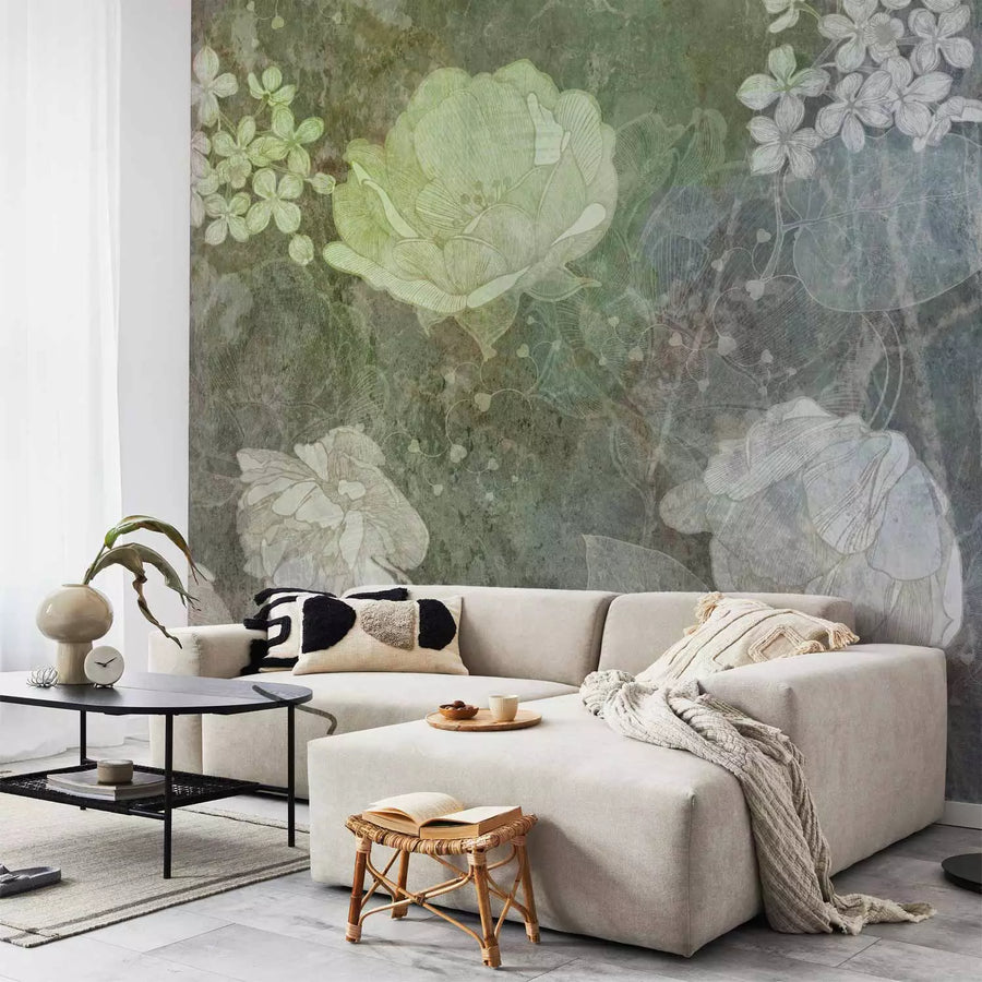 Fototapetes ar ziediem - Pavasara ziedēšana, zaļos toņos G-ART