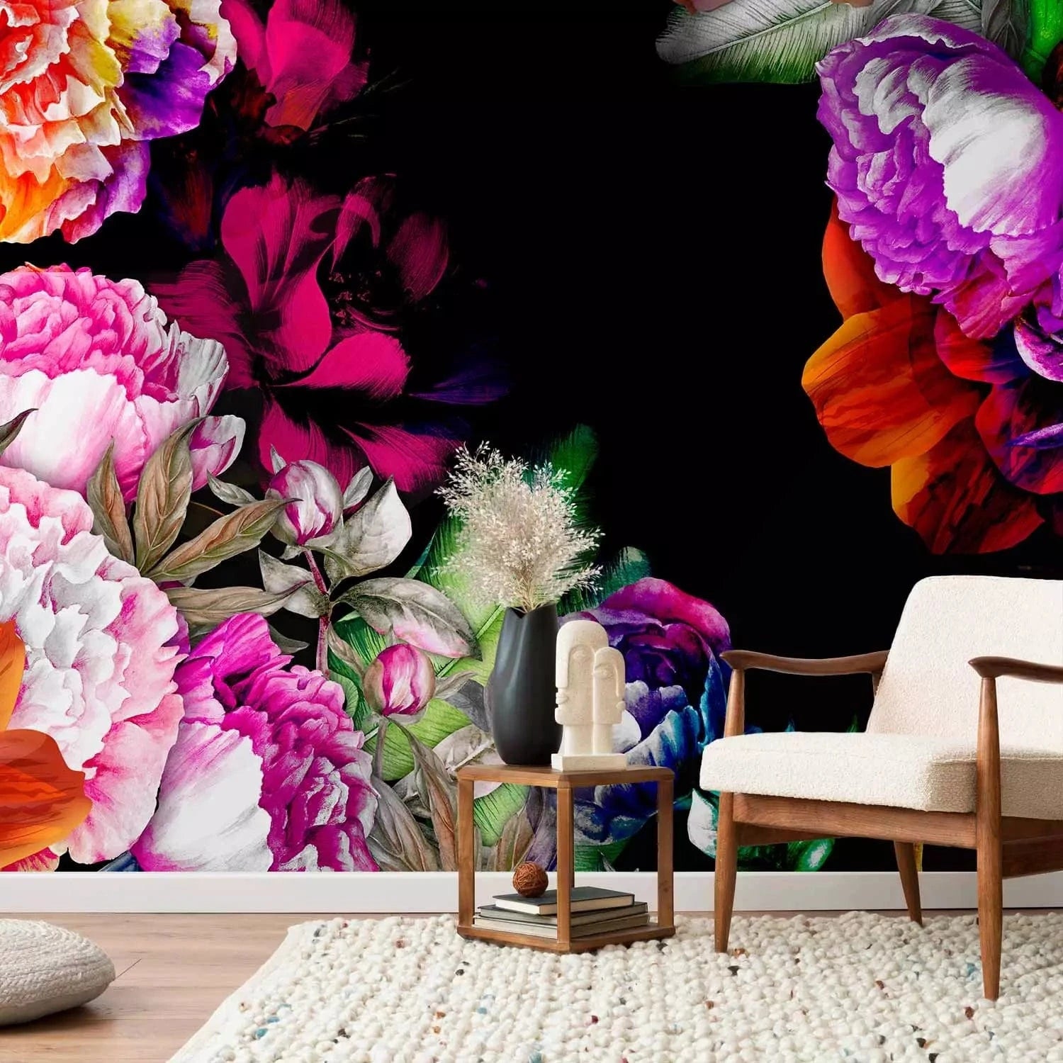 Fototapetes ar ziediem uz melna fona - Siltie vasaras toņi G-ART