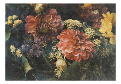 Fototapetes ar ziediem vintāžas stilā - zaļa, roza, dzeltena, 143069 G-ART