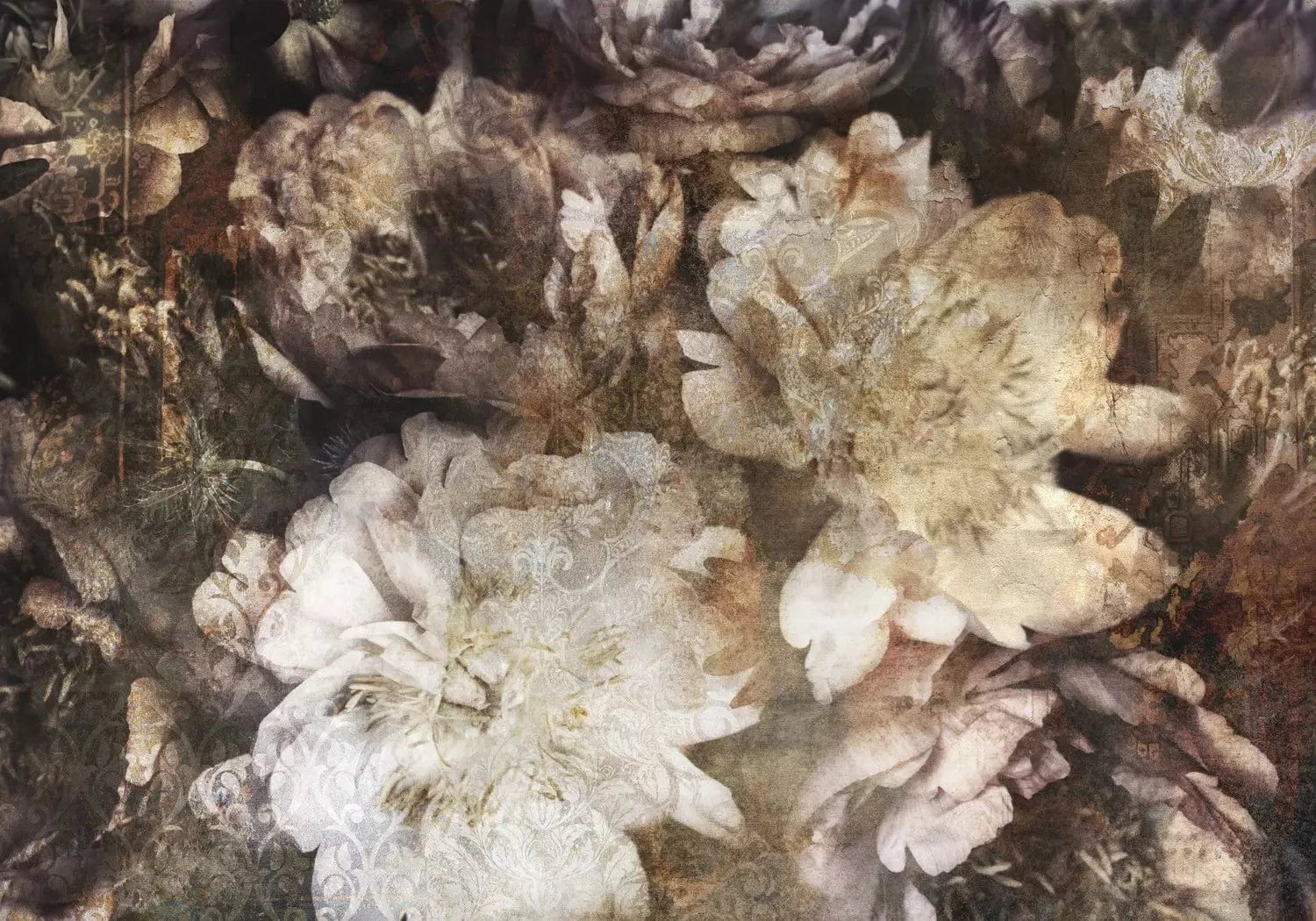 Fototapetes ar vintāžas ziediem viesistabai - Stilīgs pušķis, brūnā G-ART