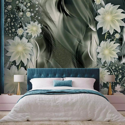 Wall Murals with floral motifs in mystical green tones - 64306G-ART