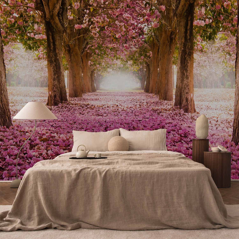 Dabas fototapetes ar ziedu aleju rozā toņos - Rozā birzs - 60423  G-ART