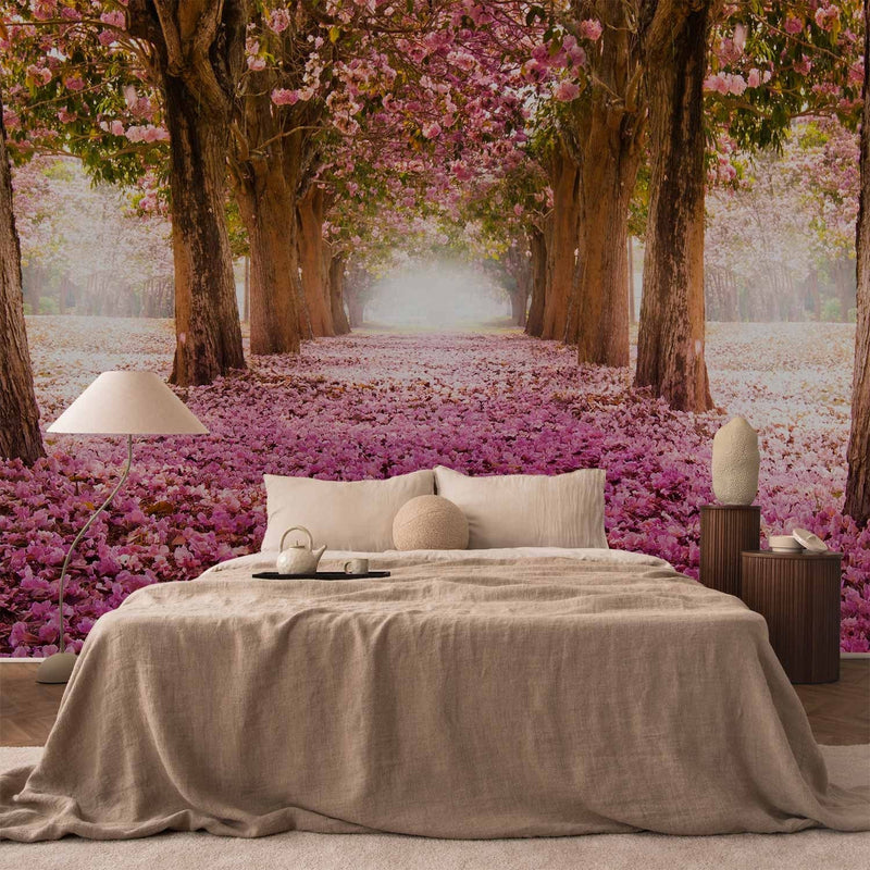 Natural Wall Murals with a flower alley in pink tones - pink grove - 60423g -art