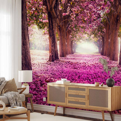 Wall Murals with a flower alley in purple shades - the pink path - 60422g -art