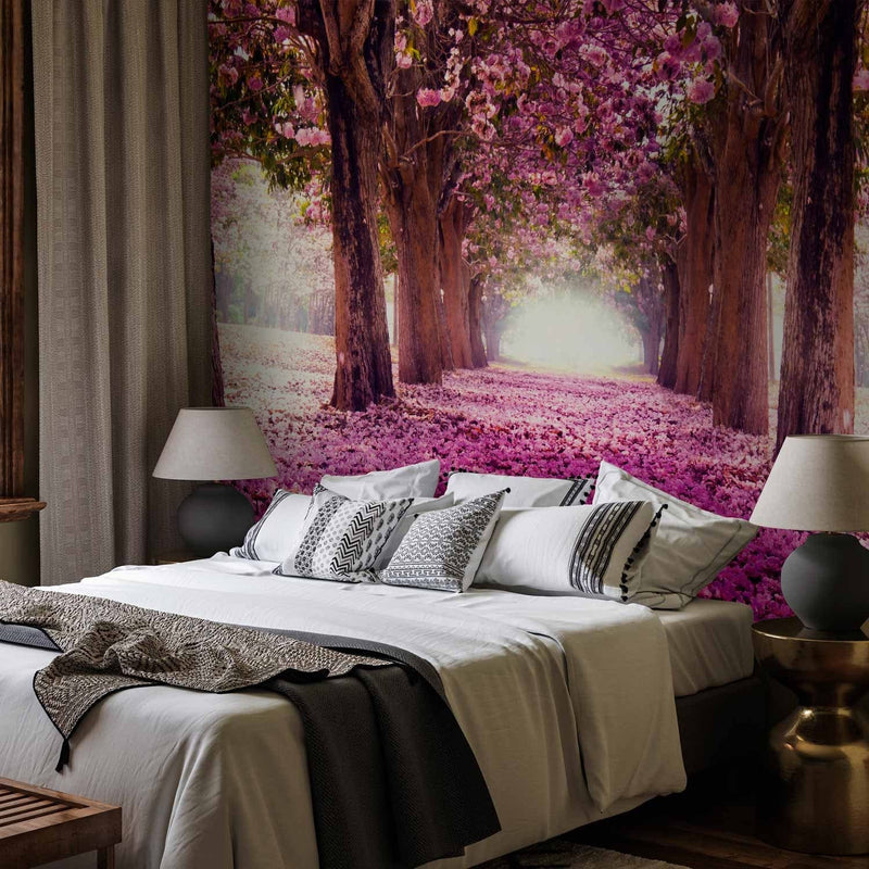 Wall Murals with a flower alley in purple shades - the pink path - 60422g -art