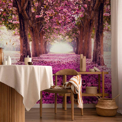 Wall Murals with a flower alley in purple shades - the pink path - 60422g -art