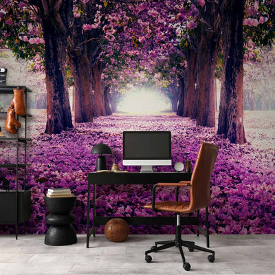 Wall Murals with an alley of flowers in purple tones - Ziedu ceļs, 60407 G-ART