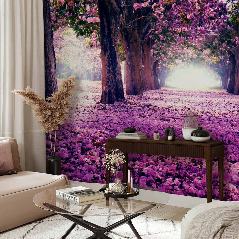 Wall Murals with a flower alley in purple shades - the flower path - 60407g -art