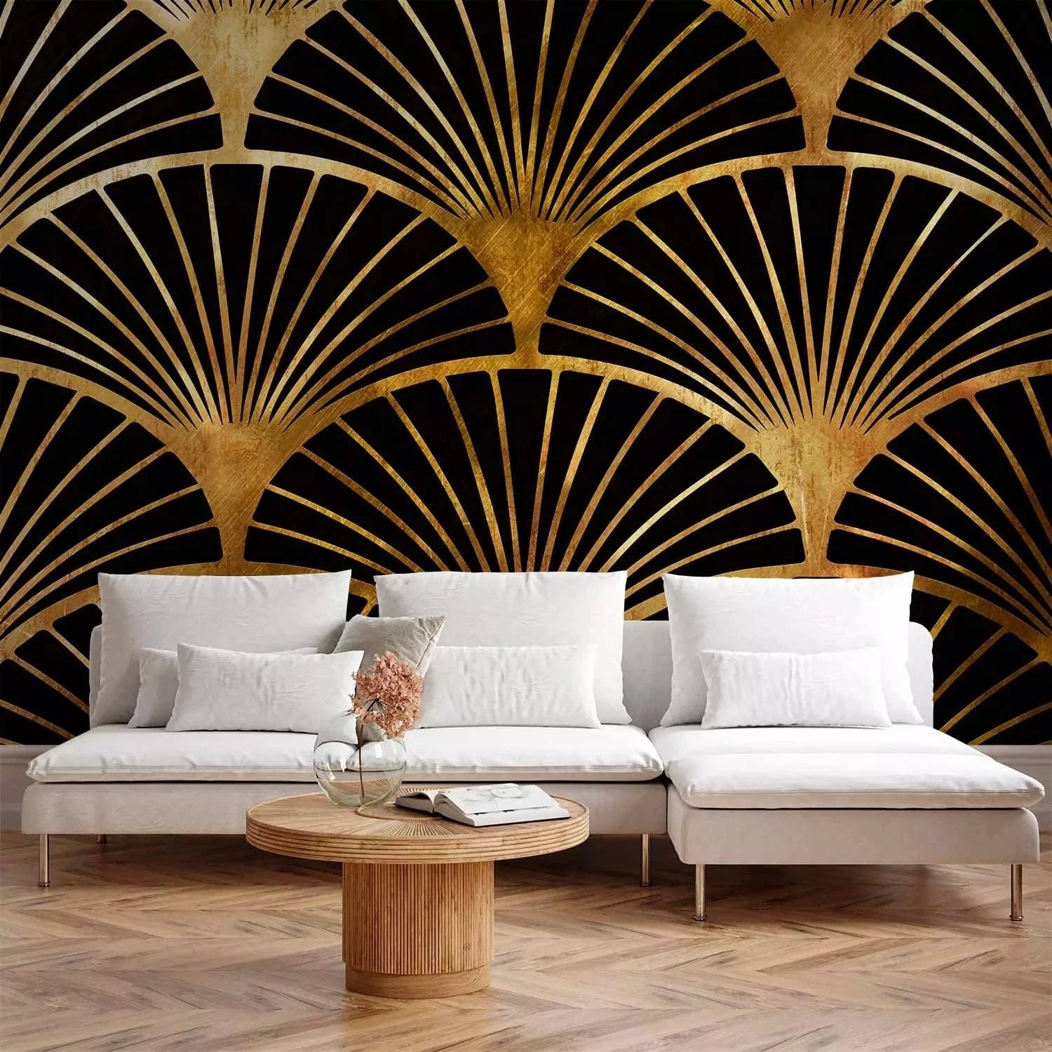 Fototapetes ar ornamentu Art Deco stilā zeltā un melnā krāsā, 143213 G-ART