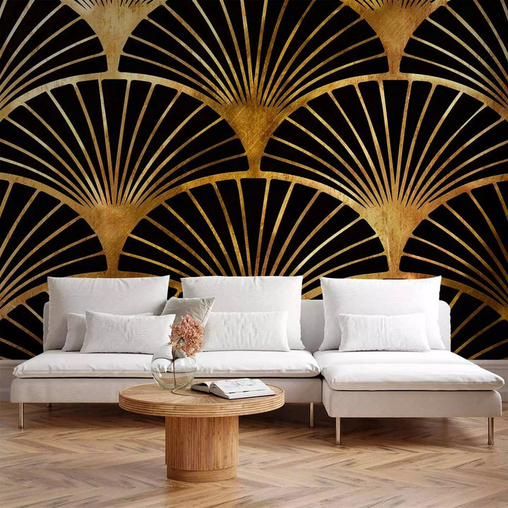 Fototapetes ar ornamentu Art Deco stilā zeltā un melnā krāsā, 143213 G-ART
