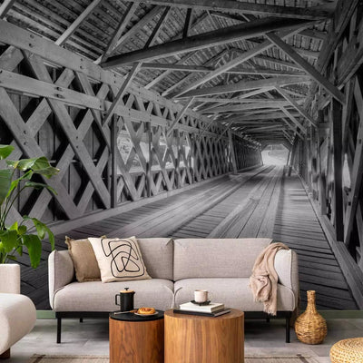 Wall Murals - Old Memory Bridge - Black and white wooden bridge architecture G -art