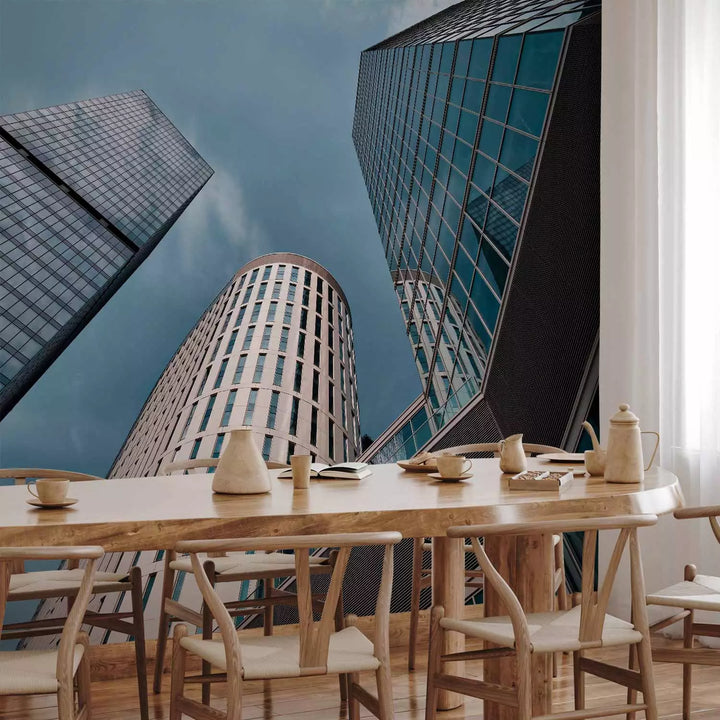 Fototapetes mūsdienīgai guļamistabai - Augstas stiklotas ēkas, zilā G-ART