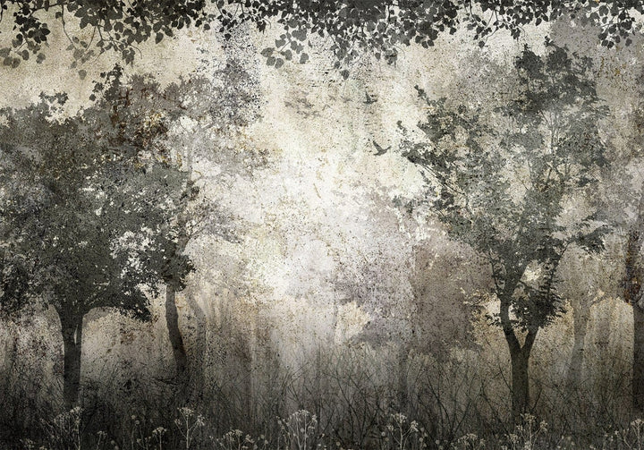 Fototapetes - Augu motīvs ar kokiem un lapām retro stilā - interjerā G-ART