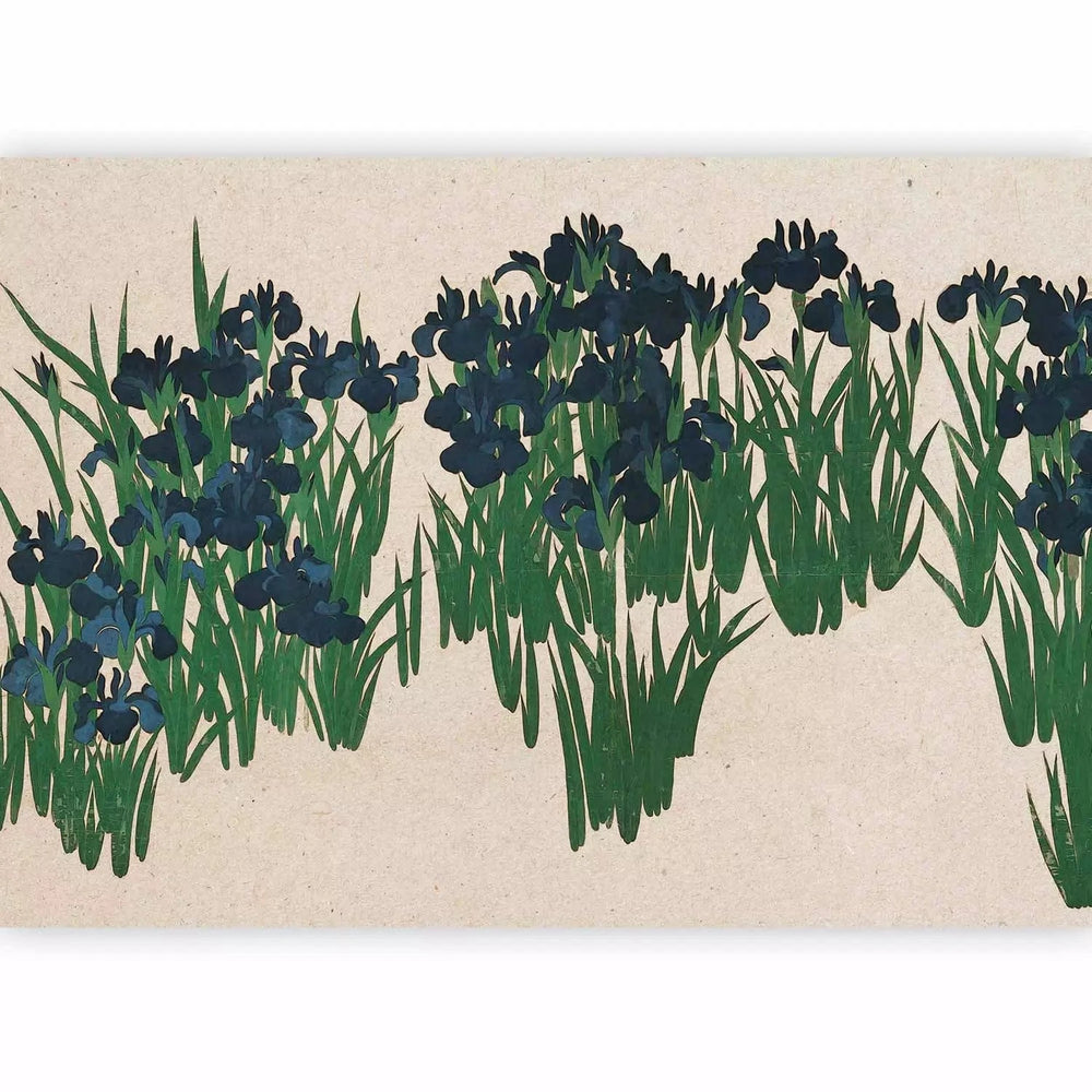 Fototapetes austrumu stilā - Kōrin Ogata - Īrisi uz gaiša fona, bēšā G-ART