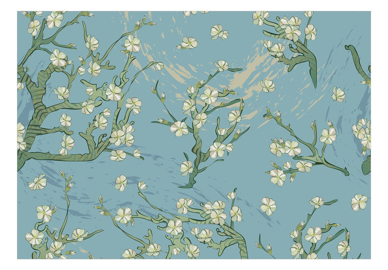 Fototapetes austrumu stilā, zilos toņos - Āzijas ziedi, 142435 G-ART