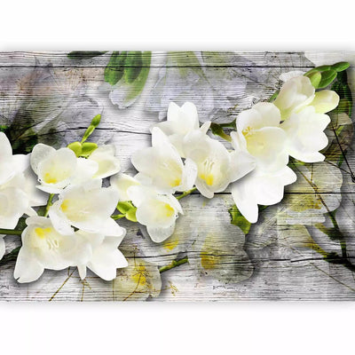 Wall Murals with white freesia on wood, 61853 - order online G -art