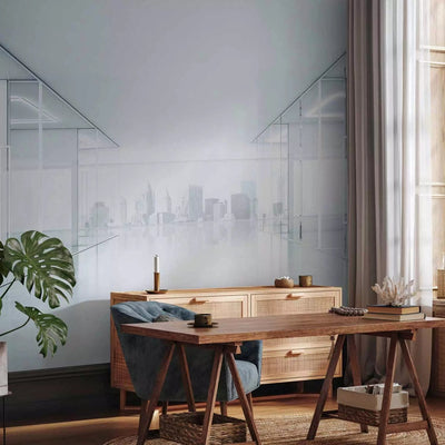 Modern Wall Murals with a white city of glass, 88853, white g-art