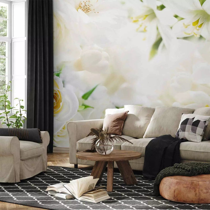 Wall Murals - white lilies and roses in one large bouquet, 96691g-art