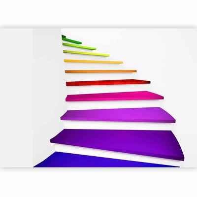 Krāsainas fototapetes - 3D ilūzija telpā ar varavīksnes kāpnēm, 59784  G-ART