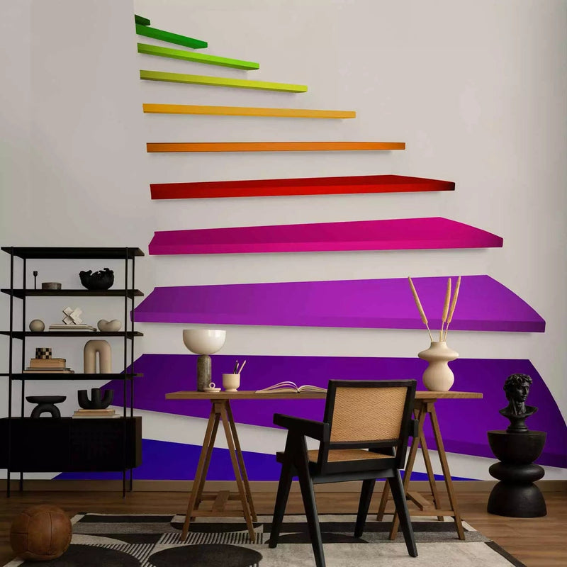 Colorful Wall Murals - 3D room illusion with rainbow stairs, 59784G-ART