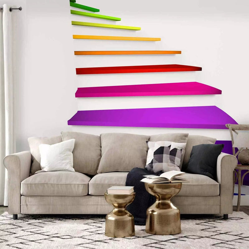 Krāsainas fototapetes - 3D ilūzija telpā ar varavīksnes kāpnēm, 59784  G-ART