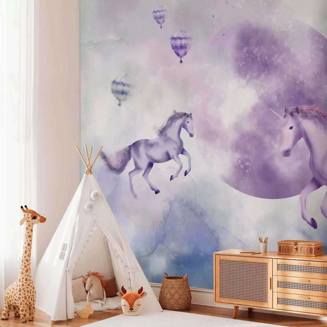 Fototapetes bērnistabai - Jautri vienradži - violetā krāsā - Pirkt G-ART