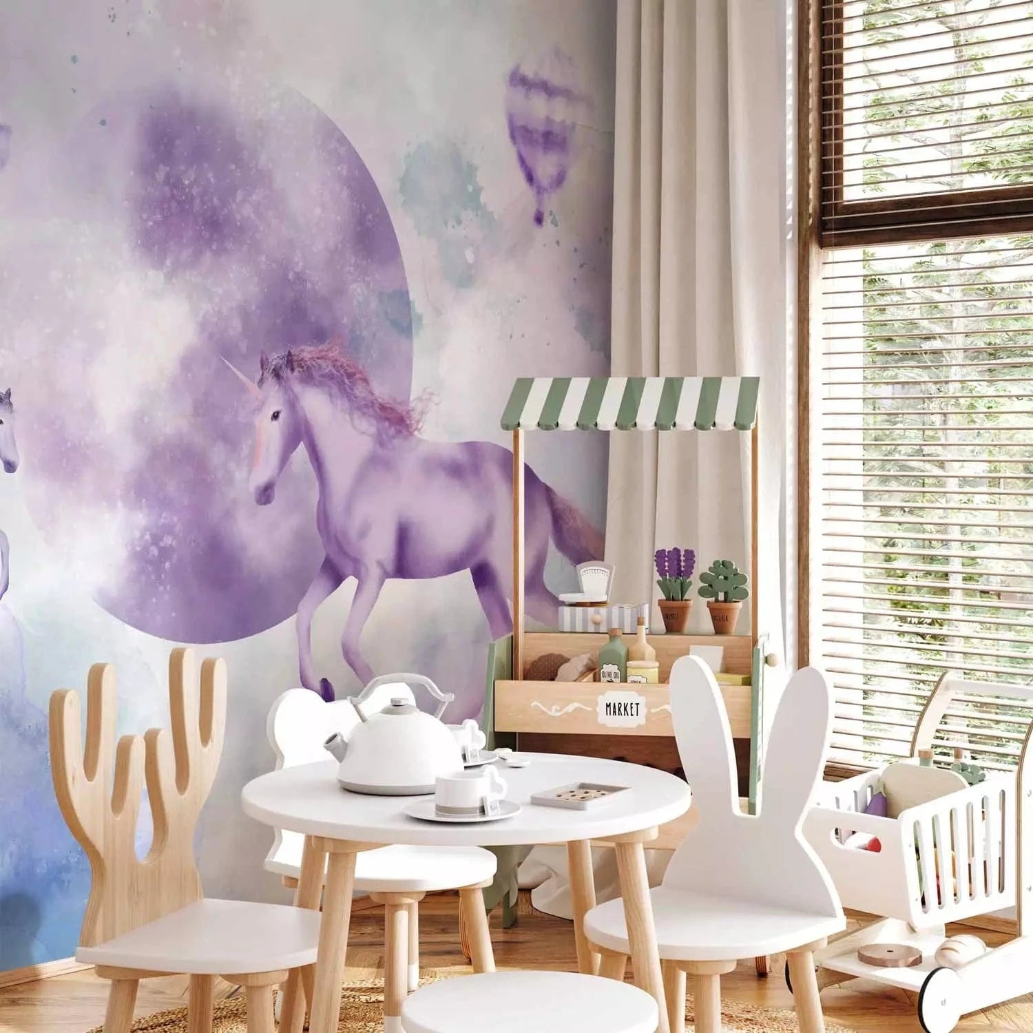 Fototapetes bērnistabai - Jautri vienradži - violetā krāsā - Pirkt G-ART